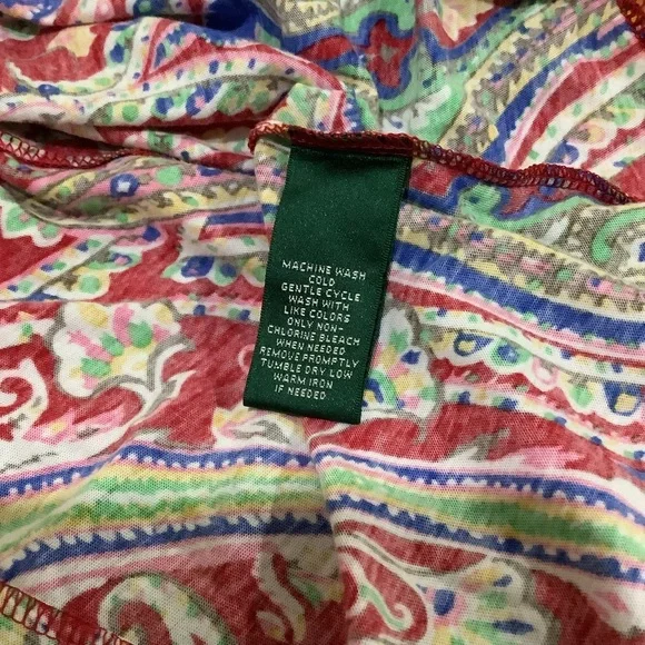 Lauren Ralph Lauren women’s red paisley sleeveless ruffle summer knit dress S - Picture 6 of 9